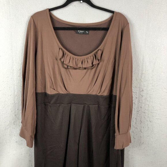 IGIGI Dress Womens 22 Plus Size Brown Office Career Stretch Knit Ruffle Feminine - Picture 3 of 15